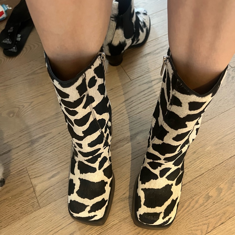 Real cow hair fur shin high boots